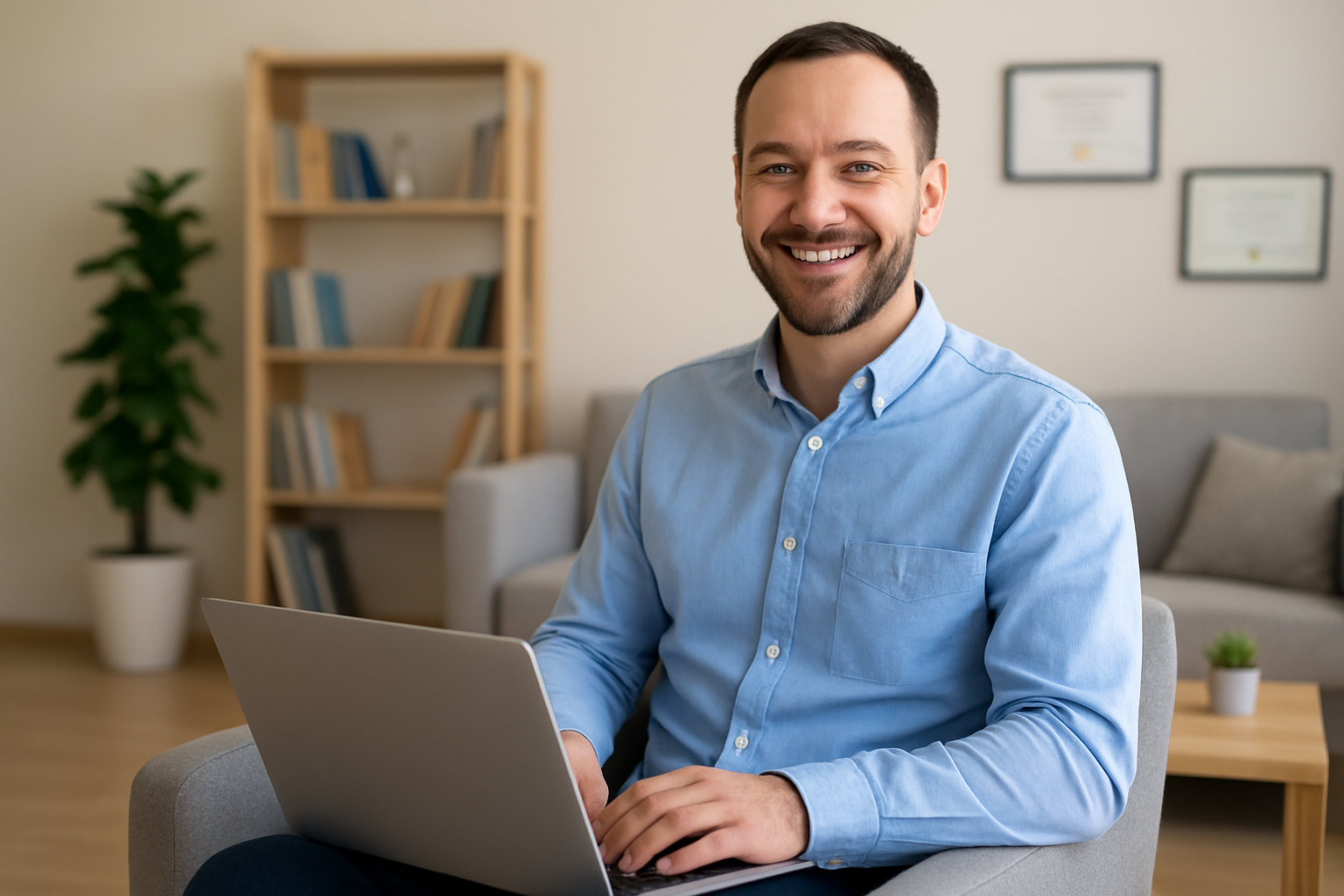 Psicólogo profesional usando Mentalia en su consulta moderna